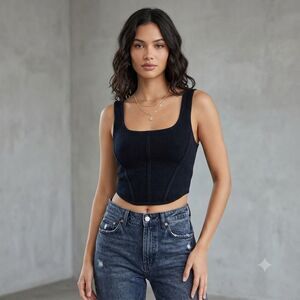 House of Harlow 1960 Black Knit Crop Top Round Hem Tank Small